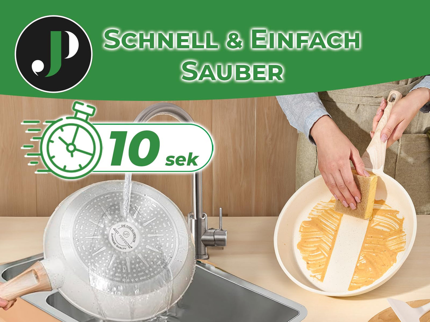 „JUST PERFECTO Topf- und Pfannenset Induktion 15-teilig Beige – ohne PTFE & PFOA, mit Deckel“