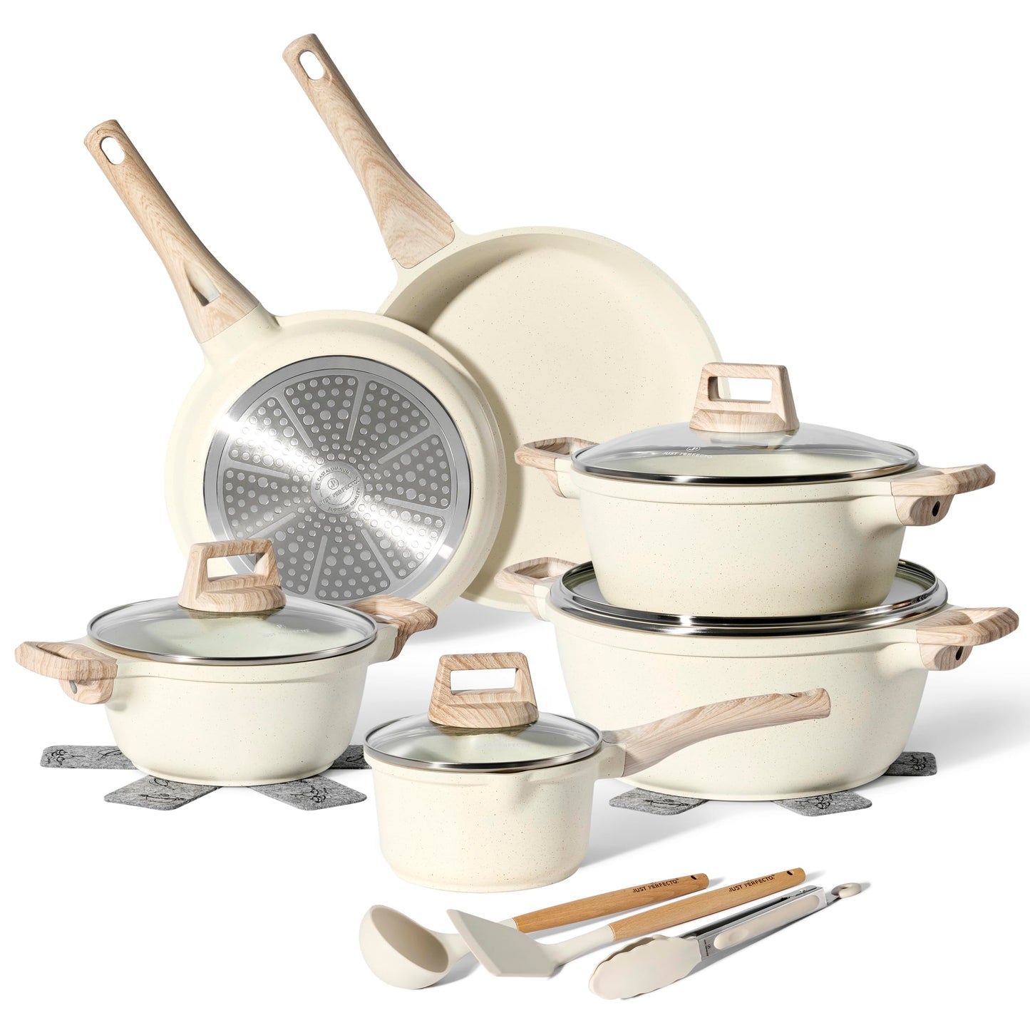 „JUST PERFECTO Topf- und Pfannenset Induktion 15-teilig Beige – ohne PTFE & PFOA, mit Deckel“