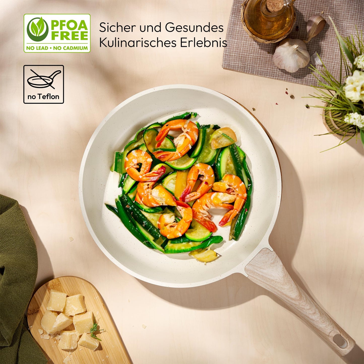 „JUST PERFECTO Topf- und Pfannenset Induktion 15-teilig Beige – ohne PTFE & PFOA, mit Deckel“