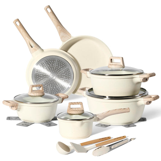 „JUST PERFECTO Topf- und Pfannenset Induktion 15-teilig Beige – ohne PTFE & PFOA, mit Deckel“